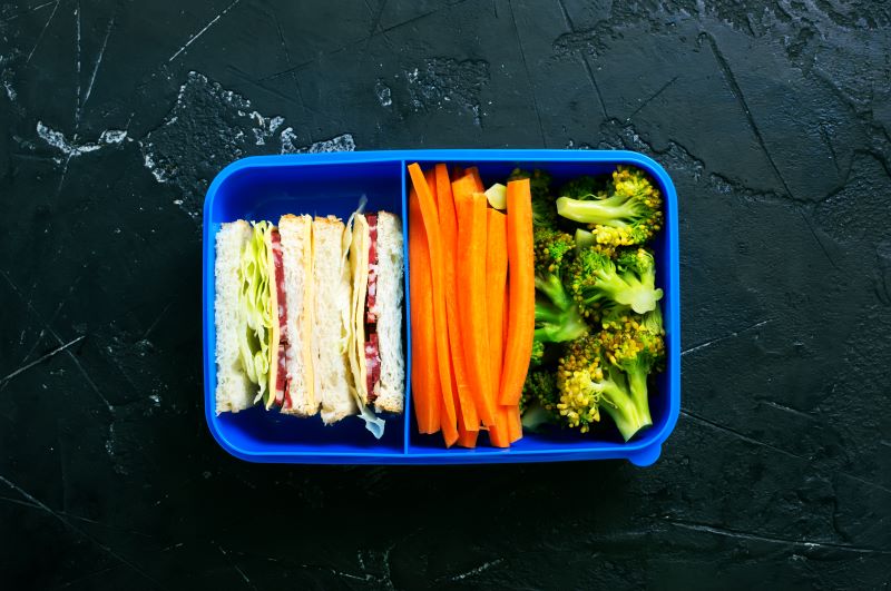 An owl-shaped sandwich in a lunchbox