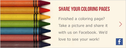 ROYGBIV crayons and the header text: share your coloring pages
